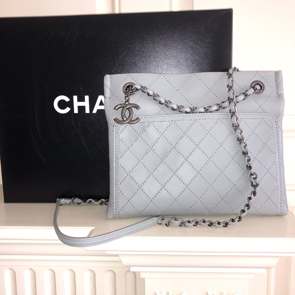 Chanel Light Gray Tote Bag Antique Silver Hardware